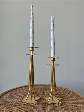 Vintage Gold Metal Shooting Star Candle Holders Pair